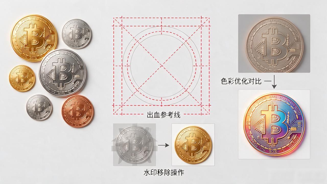 圆形数字货币图片找不到合适的？设计师教你选尺寸、调颜色、去水印